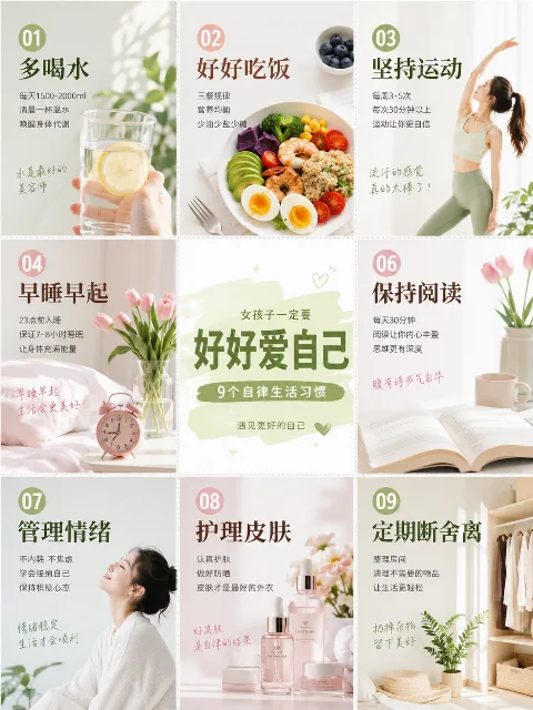 小红书治愈系助眠指南九宫格